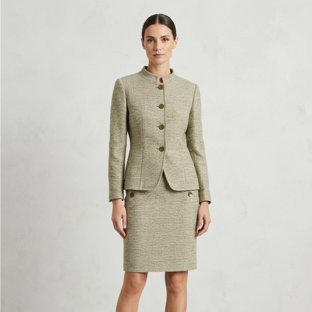NWOT Max Mara Italy 3-Button Luxury Tweed Blazer Jacket Sage Green Size 14